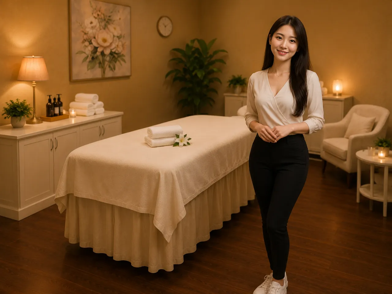Friendly staff in a clean, private room for Shiatsu Massage at Blue Sky Massage in Upland, CA